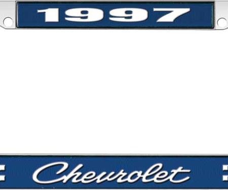 OER 1997 Chevrolet Style # 4 Blue and Chrome License Plate Frame with White Lettering LF2239704B
