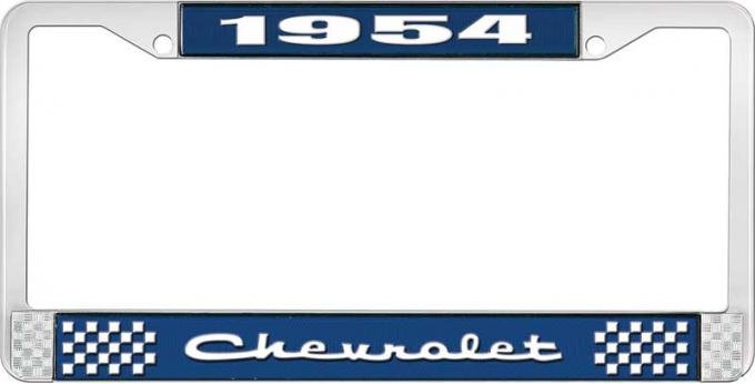 OER 1954 Chevrolet Style #2 Blue and Chrome License Plate Frame with White Lettering LF2235402B