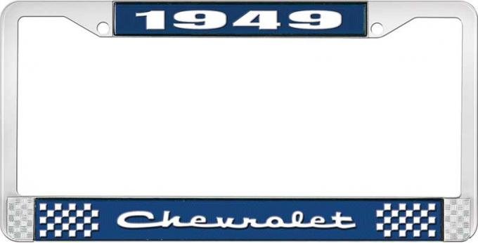 OER 1949 Chevrolet Style #2 Blue and Chrome License Plate Frame with White Lettering LF2234902B