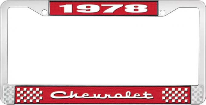 OER 1978 Chevrolet Style # 2 Red and Chrome License Plate Frame with White Lettering LF2237802C