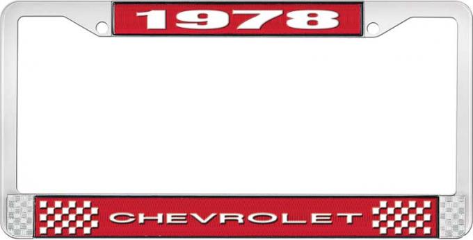 OER 1978 Chevrolet Style # 1 Red and Chrome License Plate Frame with White Lettering LF2237801C