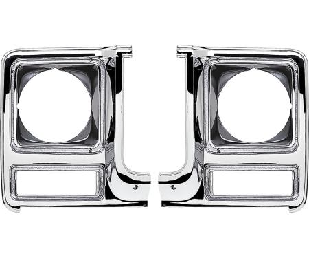 1979-80 Chevrolet, GMC, Pickup, Blazer, Jimmy, Suburban, Headlamp Bezels, Chrome and Dark Argent Silver, LH and RH, Vehicles with Round Headlamps