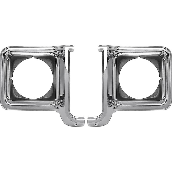 1973-78 Chevrolet/GMC, Pickup, Blazer, Jimmy, Suburban, Headlamp Bezels, Chrome and Dark Argent Silver, LH and RH