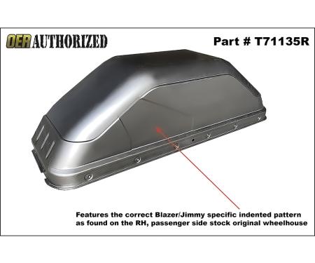 OER 1973-91 Blazer, Jimmy, Wheelhouse Panel, Stock Width, With Indentation Pattern, RH Passenger Side T71135R