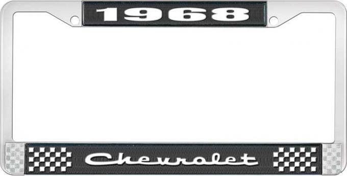 OER 1968 Chevrolet Style #2 Black and Chrome License Plate Frame with White Lettering LF2236802A