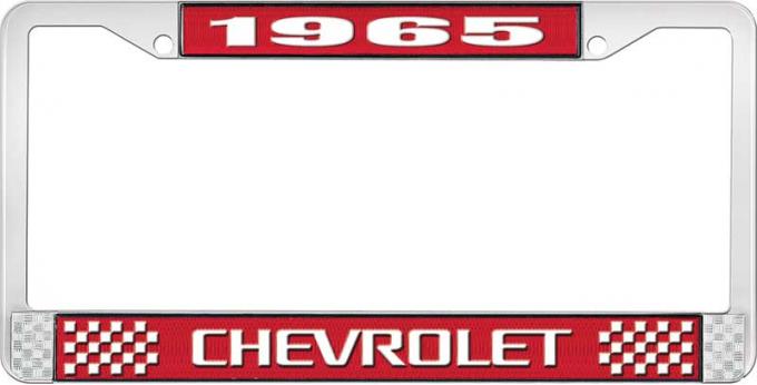 OER 1965 Chevrolet Style #3 Red and Chrome License Plate Frame with White Lettering LF2236503C
