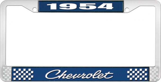 OER 1954 Chevrolet Style #4 Blue and Chrome License Plate Frame with White Lettering LF2235404B