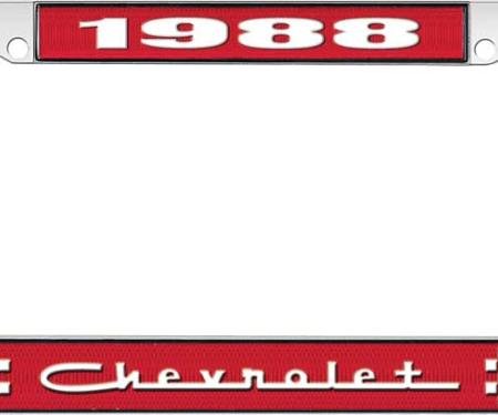 OER 1988 Chevrolet Style # 5 Red and Chrome License Plate Frame with White Lettering LF2238805C