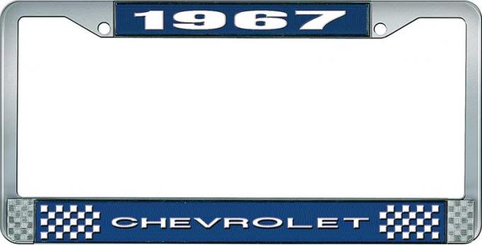 OER 1967 Chevrolet Style #1 Blue and Chrome License Plate Frame with White Lettering LF2236701B