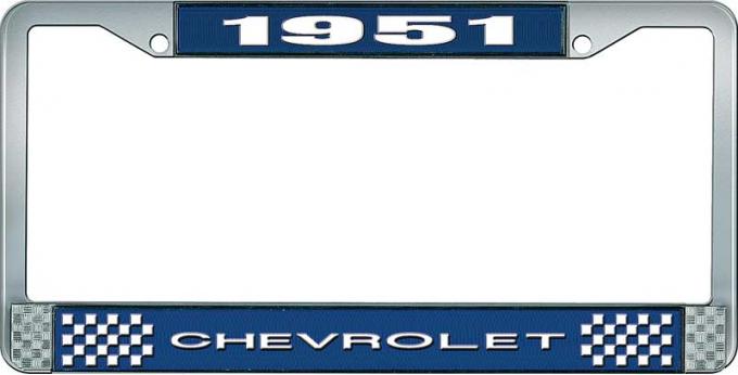 OER 1951 Chevrolet Style #1 Blue and Chrome License Plate Frame with White Lettering LF2235101B
