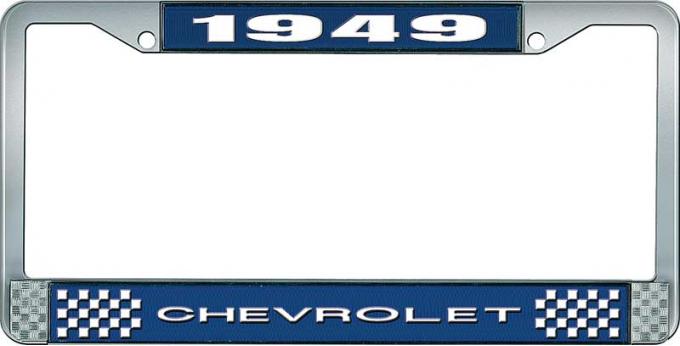 OER 1949 Chevrolet Style #1 Blue and Chrome License Plate Frame with White Lettering LF2234901B