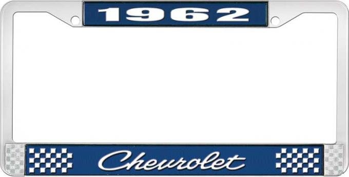 OER 1962 Chevrolet Style #4 Blue and Chrome License Plate Frame with White Lettering LF2236204B