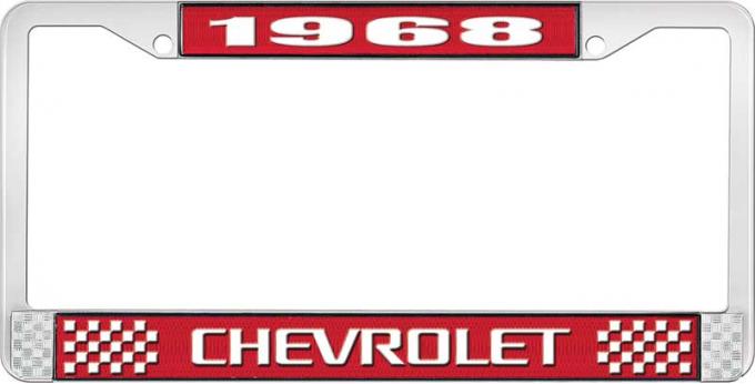 OER 1968 Chevrolet Style # 3 Red and Chrome License Plate Frame with White Lettering LF2236803C