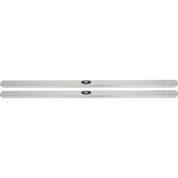 OER 1955-57 Bel Air, 150, 210, Nomad, Del Ray, Door Sill Plates, with Rivited Emblem, 2 Door, Pair, GM Licensed TF100262