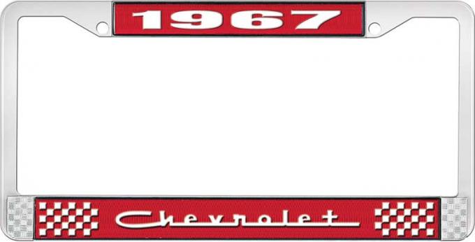 OER 1967 Chevrolet Style #5 Red and Chrome License Plate Frame with White Lettering LF2236705C