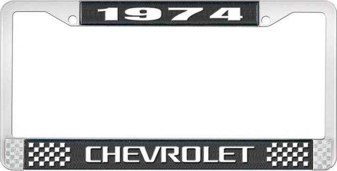 OER 1974 Chevrolet Style # 3 Black and Chrome License Plate Frame with White Lettering LF2237403A