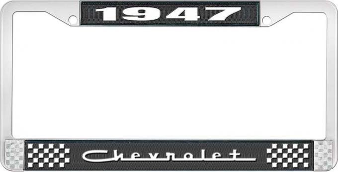 OER 1947 Chevrolet Style #5 Black and Chrome License Plate Frame with White Lettering LF2234705A