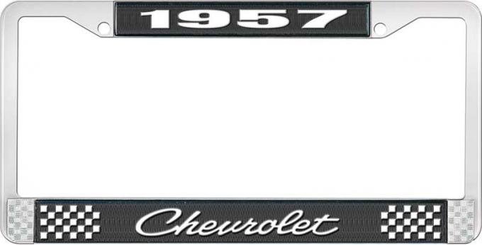 OER 1957 Chevrolet Style #4 Black and Chrome License Plate Frame with White Lettering LF2235704A