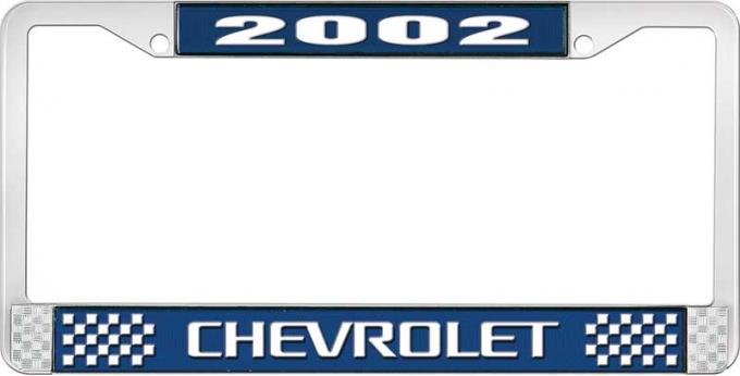 OER 2002 Chevrolet Style #3 - Blue and Chrome License Plate Frame with White Lettering LF2230203B
