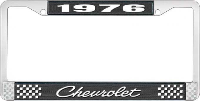 OER 1976 Chevrolet Style # 4 Black and Chrome License Plate Frame with White Lettering LF2237604A