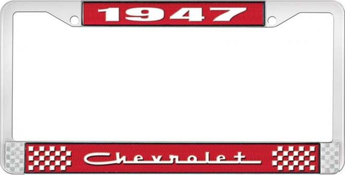 OER 1947 Chevrolet Style #5 Red and Chrome License Plate Frame with White Lettering LF2234705C