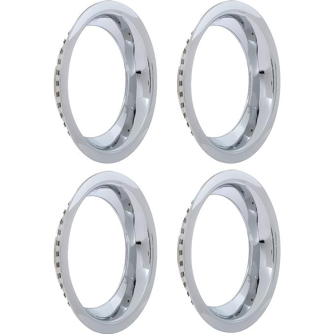 OER 1967-1981 GM, Wheel Trim Ring, 15" x 3" Deep, Squared Edge Style, Smooth Lip, Chrome Plated, Set of 4 *TR3009