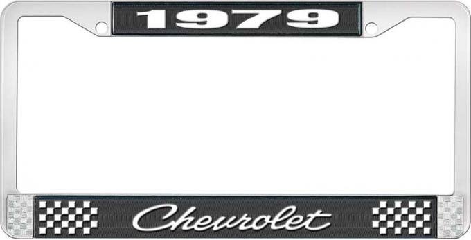 OER 1979 Chevrolet Style # 4 Black and Chrome License Plate Frame with White Lettering LF2237904A