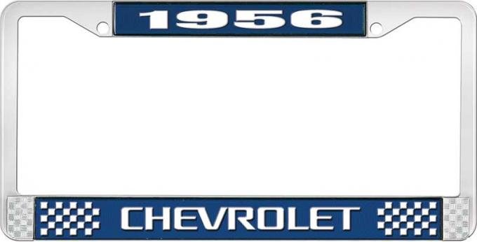 OER 1956 Chevrolet Style #3 Blue and Chrome License Plate Frame with White Lettering LF2235603B