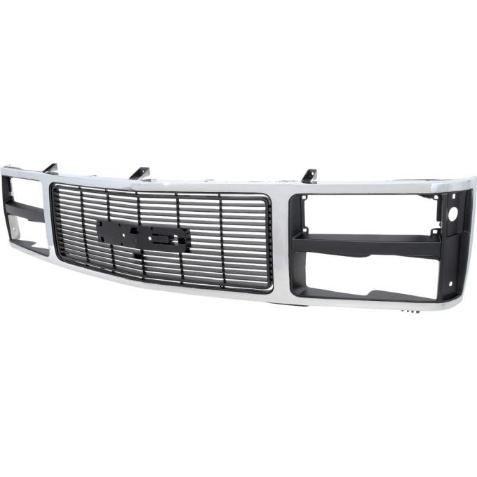 1988-93 GMC Pickup, Yukon, Suburban, Front Grill, Dual Composite Headlamps, Chrome / Argent Silver, GMT400 Series