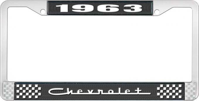 OER 1963 Chevrolet Style #5 Black and Chrome License Plate Frame with White Lettering LF2236305A
