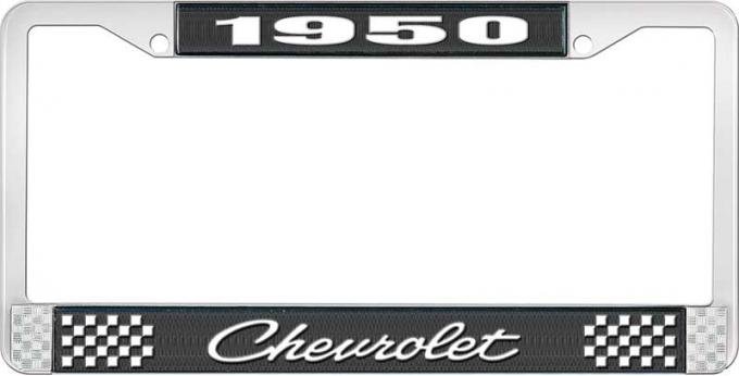 OER 1950 Chevrolet Style #4 Black and Chrome License Plate Frame with White Lettering LF2235004A