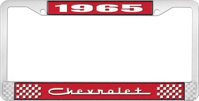 OER 1965 Chevrolet Style #5 Red and Chrome License Plate Frame with White Lettering LF2236505C