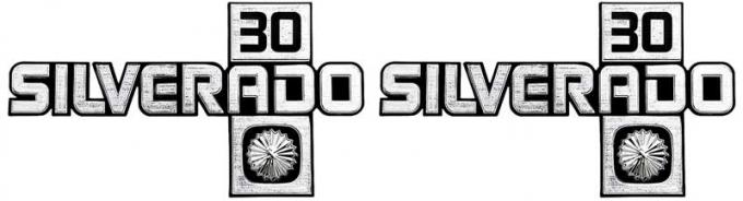 1981-88 Chevrolet Pickup, Suburban, "Silverado 30" Front Fender Emblems: with Hardware, Pair, GM Licensed