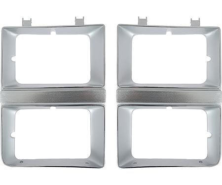 OER 1981-82 Chevrolet, GMC, Pickup, Blazer, Jimmy, Suburban, Headlamp Bezels, Dual Headlamp, Chrome & Argent Silver, RH & LH, Pair *T71145