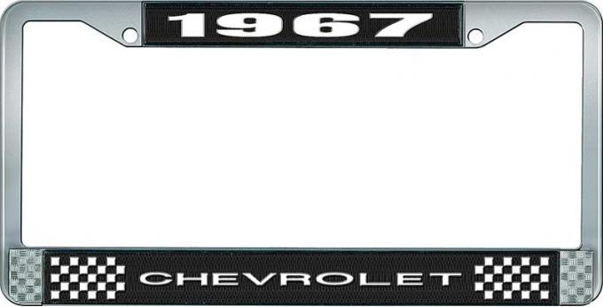 OER 1967 Chevrolet Style #1 Black and Chrome License Plate Frame with White Lettering LF2236701A
