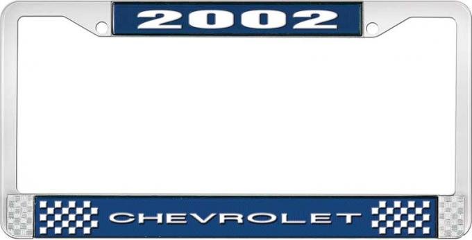 OER 2002 Chevrolet Style #1 - Blue and Chrome License Plate Frame with White Lettering LF2230201B