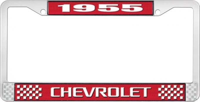 OER 1955 Chevrolet Style #3 Red and Chrome License Plate Frame with White Lettering LF2235503C