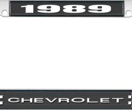 OER 1989 Chevrolet Style # 1 Black and Chrome License Plate Frame with White Lettering LF2238901A