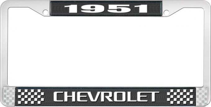 OER 1951 Chevrolet Style #3 Black and Chrome License Plate Frame with White Lettering LF2235103A