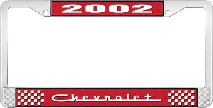 OER 2002 Chevrolet Style #5 Red and Chrome License Plate Frame with White Lettering LF2230205C