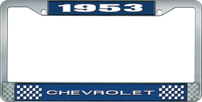 OER 1953 Chevrolet Style #1 Blue and Chrome License Plate Frame with White Lettering LF2235301B