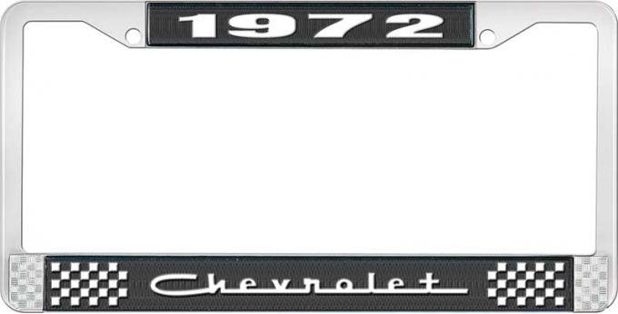 OER 1972 Chevrolet Style # 5 Black and Chrome License Plate Frame with White Lettering LF2237205A