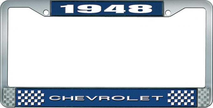 OER 1948 Chevrolet Style #1 Blue and Chrome License Plate Frame with White Lettering LF2234801B