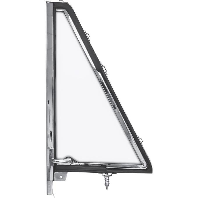 1966-77 Ford Bronco, Vent Window Frame Assembly, Clear Glass, Chrome Inner Frame, LH Side