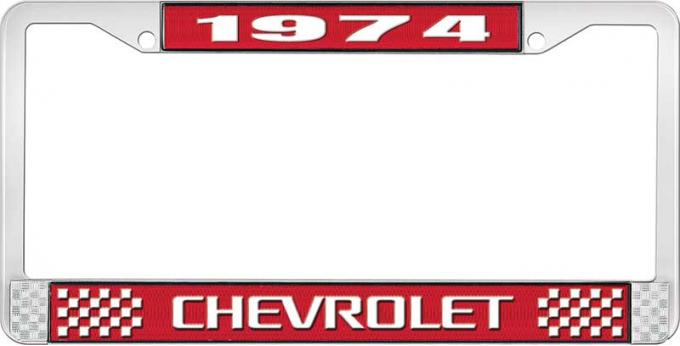 OER 1974 Chevrolet Style # 3 Red and Chrome License Plate Frame with White Lettering LF2237403C