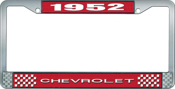 OER 1952 Chevrolet Style #1 Red and Chrome License Plate Frame with White Lettering LF2235201C