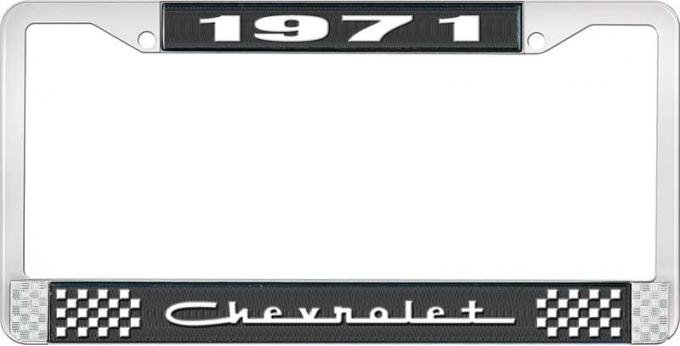 OER 1971 Chevrolet Style # 5 Black and Chrome License Plate Frame with White Lettering LF2237105A