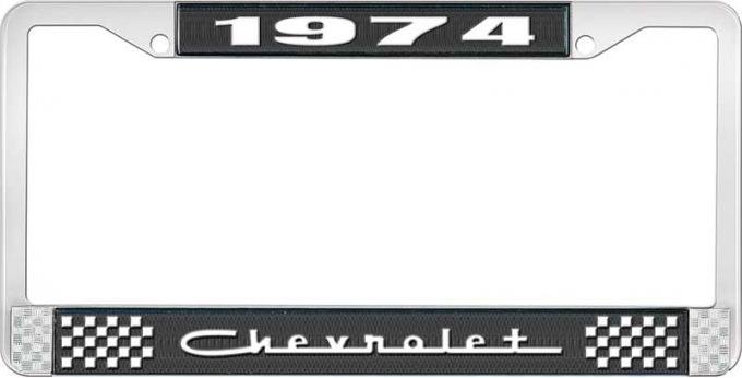 OER 1974 Chevrolet Style # 5 Black and Chrome License Plate Frame with White Lettering LF2237405A