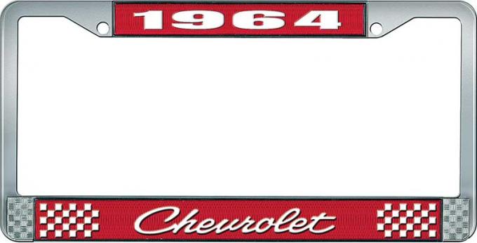 OER 1964 Chevrolet Style #4 Red and Chrome License Plate Frame with White Lettering LF2236404C