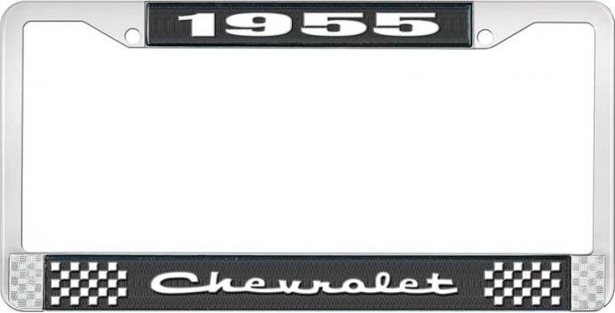 OER 1955 Chevrolet Style #2 Black and Chrome License Plate Frame with White Lettering LF2235502A